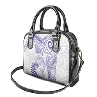Aotearoa Maori Sea Animals Tribal Shoulder Handbag Manta Ray and Shark Moko Pattern Purple Color