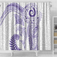 Aotearoa Maori Sea Animals Tribal Shower Curtain Manta Ray and Shark Moko Pattern Purple Color