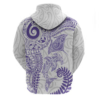 Aotearoa Maori Sea Animals Tribal Zip Hoodie Manta Ray and Shark Moko Pattern Purple Color LT03 - Polynesian Pride