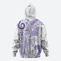 Aotearoa Maori Sea Animals Tribal Zip Hoodie Manta Ray and Shark Moko Pattern Purple Color