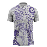 Aotearoa Maori Sea Animals Tribal Zipper Polo Shirt Manta Ray and Shark Moko Pattern Purple Color LT03 Purple - Polynesian Pride