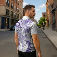 Aotearoa Maori Sea Animals Tribal Zipper Polo Shirt Manta Ray and Shark Moko Pattern Purple Color LT03 - Polynesian Pride