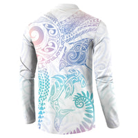 Aotearoa Maori Sea Animals Tribal Button Sweatshirt Manta Ray and Shark Moko Pattern Sweet Pastel