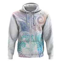 Aotearoa Maori Sea Animals Tribal Hoodie Manta Ray and Shark Moko Pattern Sweet Pastel