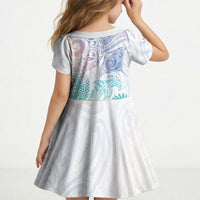 Aotearoa Maori Sea Animals Tribal Kid Short Sleeve Dress Manta Ray and Shark Moko Pattern Sweet Pastel LT03 - Polynesian Pride