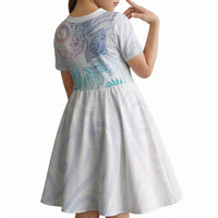 Aotearoa Maori Sea Animals Tribal Kid Short Sleeve Dress Manta Ray and Shark Moko Pattern Sweet Pastel LT03 - Polynesian Pride