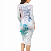 Aotearoa Maori Sea Animals Tribal Long Sleeve Bodycon Dress Manta Ray and Shark Moko Pattern Sweet Pastel LT03 - Polynesian Pride
