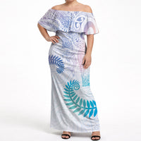 Aotearoa Maori Sea Animals Tribal Off Shoulder Maxi Dress Manta Ray and Shark Moko Pattern Sweet Pastel LT03 Women Multicolor - Polynesian Pride