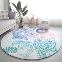 Aotearoa Maori Sea Animals Tribal Round Carpet Manta Ray and Shark Moko Pattern Sweet Pastel LT03 - Polynesian Pride