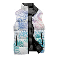 Aotearoa Maori Sea Animals Tribal Sleeveless Puffer Jacket Manta Ray and Shark Moko Pattern Sweet Pastel
