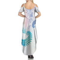 Aotearoa Maori Sea Animals Tribal Summer Maxi Dress Manta Ray and Shark Moko Pattern Sweet Pastel LT03 - Polynesian Pride
