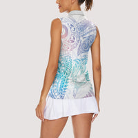 Aotearoa Maori Sea Animals Tribal Women Sleeveless Polo Shirt Manta Ray and Shark Moko Pattern Sweet Pastel LT03 - Polynesian Pride