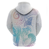 Aotearoa Maori Sea Animals Tribal Zip Hoodie Manta Ray and Shark Moko Pattern Sweet Pastel