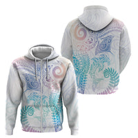 Aotearoa Maori Sea Animals Tribal Zip Hoodie Manta Ray and Shark Moko Pattern Sweet Pastel