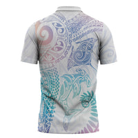 Aotearoa Maori Sea Animals Tribal Zipper Polo Shirt Manta Ray and Shark Moko Pattern Sweet Pastel LT03 - Polynesian Pride