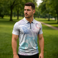 Aotearoa Maori Sea Animals Tribal Zipper Polo Shirt Manta Ray and Shark Moko Pattern Sweet Pastel LT03 - Polynesian Pride