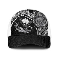 Hawaiian Manta Ray Tribal Baseball Net Cap Polynesian Art Motifs Black Color