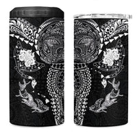 Hawaiian Manta Ray Tribal 4 in 1 Can Cooler Tumbler Polynesian Art Motifs Black Color