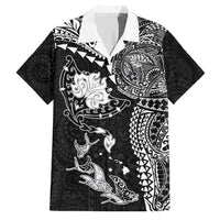 Hawaiian Manta Ray Tribal Family Matching Summer Maxi Dress and Hawaiian Shirt Polynesian Art Motifs Black Color LT03 Dad's Shirt - Short Sleeve Black - Polynesian Pride