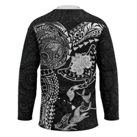 Hawaiian Manta Ray Tribal Hockey Jersey Polynesian Art Motifs Black Color