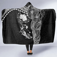 Hawaiian Manta Ray Tribal Hooded Blanket Polynesian Art Motifs Black Color