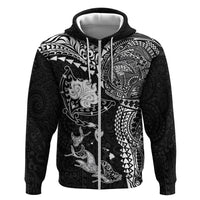 Hawaiian Manta Ray Tribal Hoodie Polynesian Art Motifs Black Color