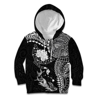 Hawaiian Manta Ray Tribal Kid Hoodie Polynesian Art Motifs Black Color