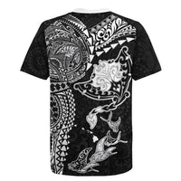 Hawaiian Manta Ray Tribal Rugby Jersey Polynesian Art Motifs Black Color