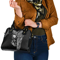 Hawaiian Manta Ray Tribal Shoulder Handbag Polynesian Art Motifs Black Color
