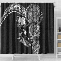 Hawaiian Manta Ray Tribal Shower Curtain Polynesian Art Motifs Black Color