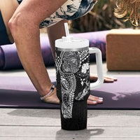 Hawaiian Manta Ray Tribal Tumbler With Handle Polynesian Art Motifs Black Color