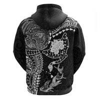 Hawaiian Manta Ray Tribal Zip Hoodie Polynesian Art Motifs Black Color