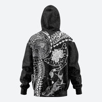 Hawaiian Manta Ray Tribal Zip Hoodie Polynesian Art Motifs Black Color