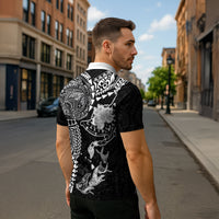 Hawaiian Manta Ray Tribal Zipper Polo Shirt Polynesian Art Motifs Black Color LT03 - Polynesian Pride
