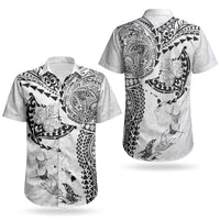 Hawaiian Manta Ray Tribal Couples Matching Puletasi and Hawaiian Shirt Polynesian Art Motifs White Color LT03 - Polynesian Pride