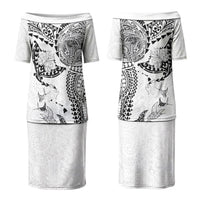 Hawaiian Manta Ray Tribal Couples Matching Puletasi and Hawaiian Shirt Polynesian Art Motifs White Color LT03 - Polynesian Pride