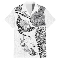 Hawaiian Manta Ray Tribal Family Matching Off The Shoulder Long Sleeve Dress and Hawaiian Shirt Polynesian Art Motifs White Color LT03 Dad's Shirt - Short Sleeve White - Polynesian Pride