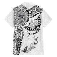 Hawaiian Manta Ray Tribal Family Matching Summer Maxi Dress and Hawaiian Shirt Polynesian Art Motifs White Color LT03 - Polynesian Pride