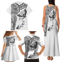 Hawaiian Manta Ray Tribal Family Matching Tank Maxi Dress and Hawaiian Shirt Polynesian Art Motifs White Color LT03 - Polynesian Pride