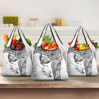 Hawaiian Manta Ray Tribal Grocery Bag Polynesian Art Motifs White Color
