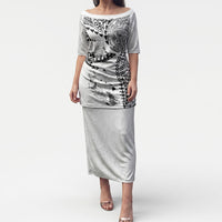Hawaiian Manta Ray Tribal Puletasi Polynesian Art Motifs White Color LT03 Long Dress White - Polynesian Pride