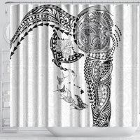 Hawaiian Manta Ray Tribal Shower Curtain Polynesian Art Motifs White Color