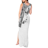 Hawaiian Manta Ray Tribal Tank Maxi Dress Polynesian Art Motifs White Color