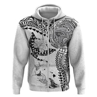 Hawaiian Manta Ray Tribal Zip Hoodie Polynesian Art Motifs White Color