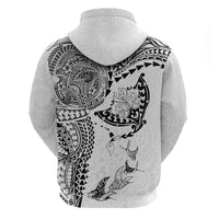 Hawaiian Manta Ray Tribal Zip Hoodie Polynesian Art Motifs White Color