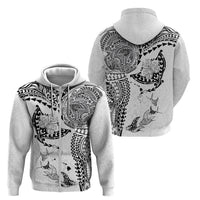 Hawaiian Manta Ray Tribal Zip Hoodie Polynesian Art Motifs White Color