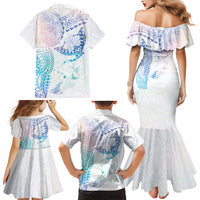 Hawaiian Manta Ray Tribal Family Matching Mermaid Dress and Hawaiian Shirt Polynesian Art Motifs Sweet Pastel LT03 - Polynesian Pride