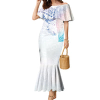 Hawaiian Manta Ray Tribal Family Matching Mermaid Dress and Hawaiian Shirt Polynesian Art Motifs Sweet Pastel LT03 Mom's Dress Multicolor - Polynesian Pride