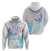 Hawaiian Manta Ray Tribal Hoodie Polynesian Art Motifs Sweet Pastel
