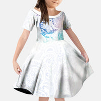 Hawaiian Manta Ray Tribal Kid Short Sleeve Dress Polynesian Art Motifs Sweet Pastel LT03 KID Multicolor - Polynesian Pride